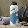 White water bottle with "Perris, Cali" text and blue map design.