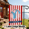 Garden flag with red and white stripes, Lake Union Washington map, and "The Smith Family".