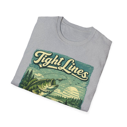Tight Lines Fishing Graphic T-Shirt | Bass Fishing at the Lake Retro Design