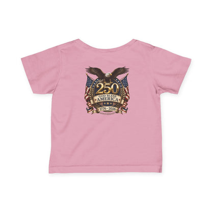 USA Infant Tee 250th Anniversary FREEDOM Baby Shirt | Front and Back Design | Patriotic Fourth July Bald Eagle American Flag