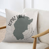 Pillow with Topaz Lake map, compass, and "California" text.