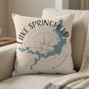Light beige pillow with Lake Springfield Missouri map and compass graphic.