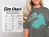 Comfort Colors 1717 heavyweight adult tee size chart with width and length measurements.