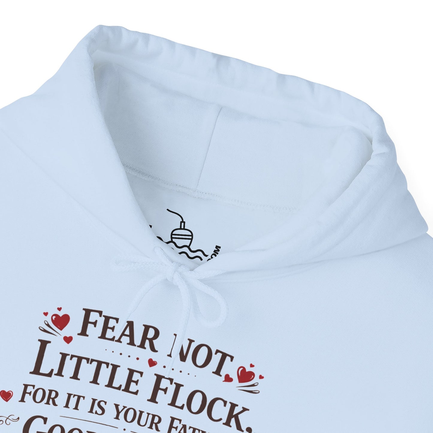 Fear Not Little Flock Hoodie with Printed Sleeves | Luke 12:32 Scripture Heart Design Bible Verse Gift | Share your faith