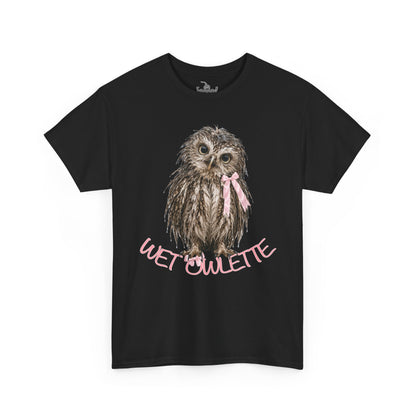 Wet Owl Coquette French Owlette Cute Pink Baby Owl Shirt, Hiking Wildlife T-Shirt, Screech Hoot Owl Bird Watching Shirt