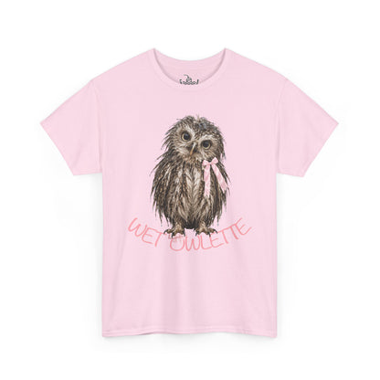Wet Owl Coquette French Owlette Cute Pink Baby Owl Shirt, Hiking Wildlife T-Shirt, Screech Hoot Owl Bird Watching Shirt
