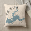 Caddo Lake Texas map on a textured cream pillow with compass rose.