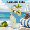 Glass with "Lake Lawtonka Oklahoma" design, ice, lime, mint, beach background.