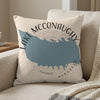 Pillow with blue Lake McConaughy map and Nebraska text on a textured background.