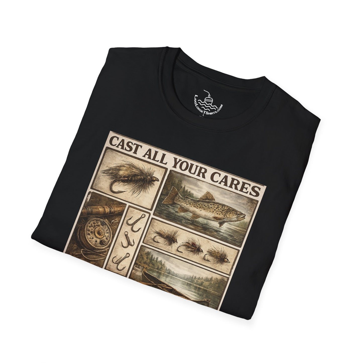 Fly Fishing Cast All Your Cares Upon the Lord Scripture T-Shirt | 1 Peter 5:7 Bible Verse for Fisherman, Father's Day