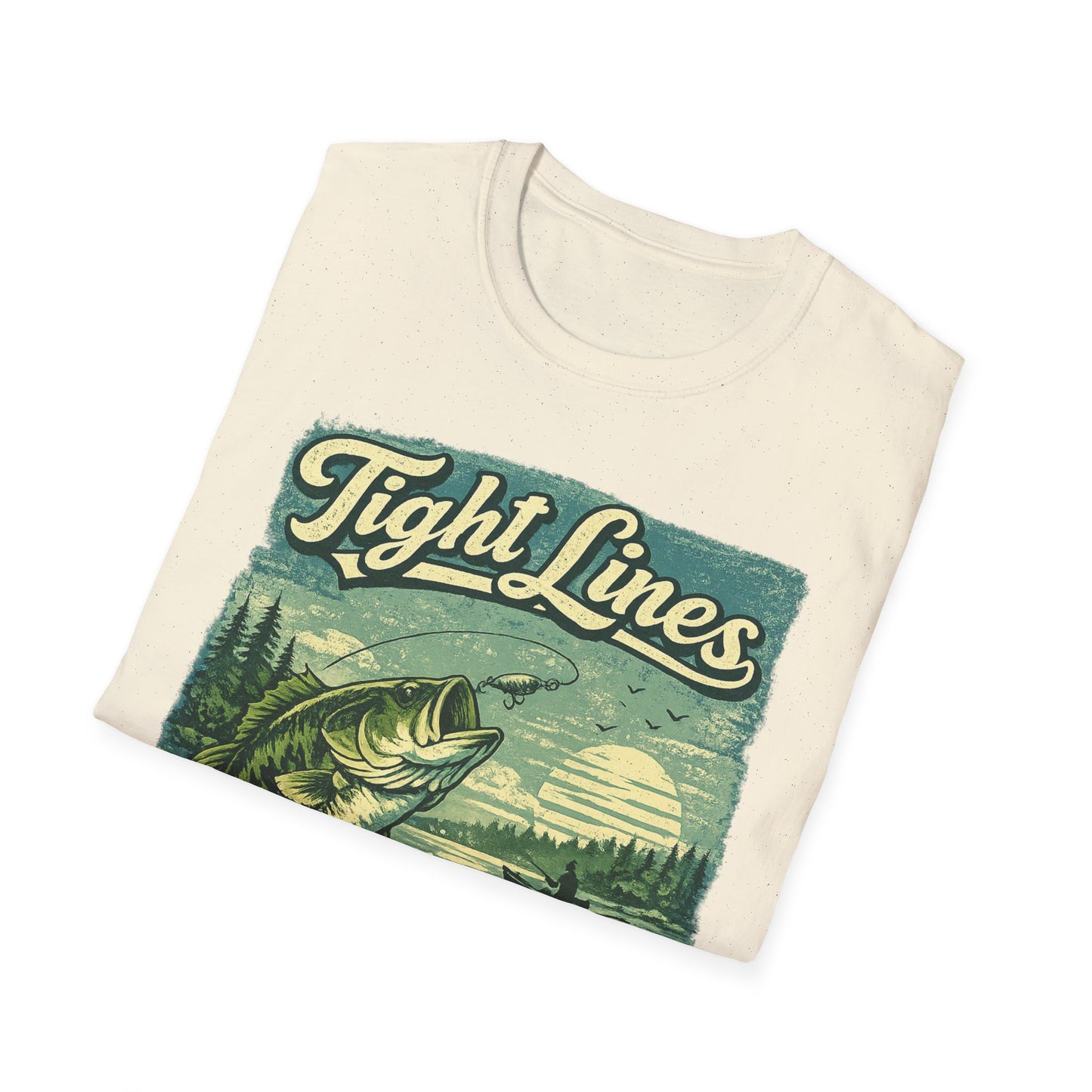 Tight Lines Fishing Graphic T-Shirt | Bass Fishing at the Lake Retro Design