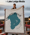 Throw blanket with Lake Istokpoga Florida map design, held by a smiling man.