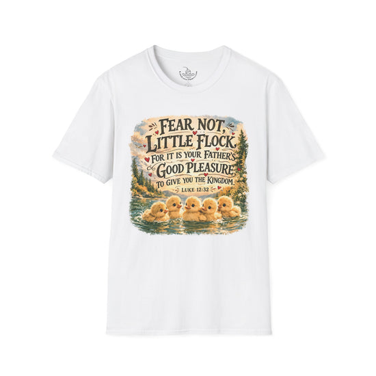 Fear Not Little Flock Scripture Luke 12:32 Ultra Soft T-Shirt | Baby Chicks Goslings Swimming | Bible Verse Gift Shirt