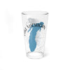 Clear glass pint glass with blue Lake Michigan outline and compass rose design.