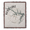 Kerr Lake Virginia map design on a fringed woven blanket with a compass rose.