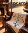 Woven blanket with Lake Fort Gibson Oklahoma map and compass design.