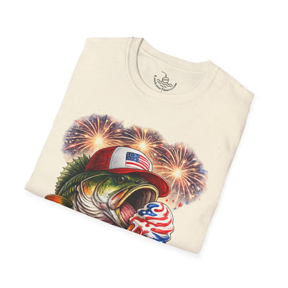 Patriotic Fishing Bass Merica Tastes Like Freedom Ice Cream T-Shirt | Fourth of July Shirt | God Bless America Gift Anglers