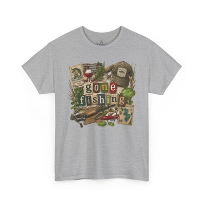 Gone Fishing T-Shirt | Scrapbooking Letters Retro Vintage Design | Retirement and Father's Day Shirt