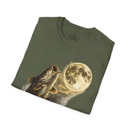 Catfish Fishing Howl at the Moon Night River Graphic T Shirt, Retro Catfish Spawn Fish Tee, Angler Fishing Shirt Gift