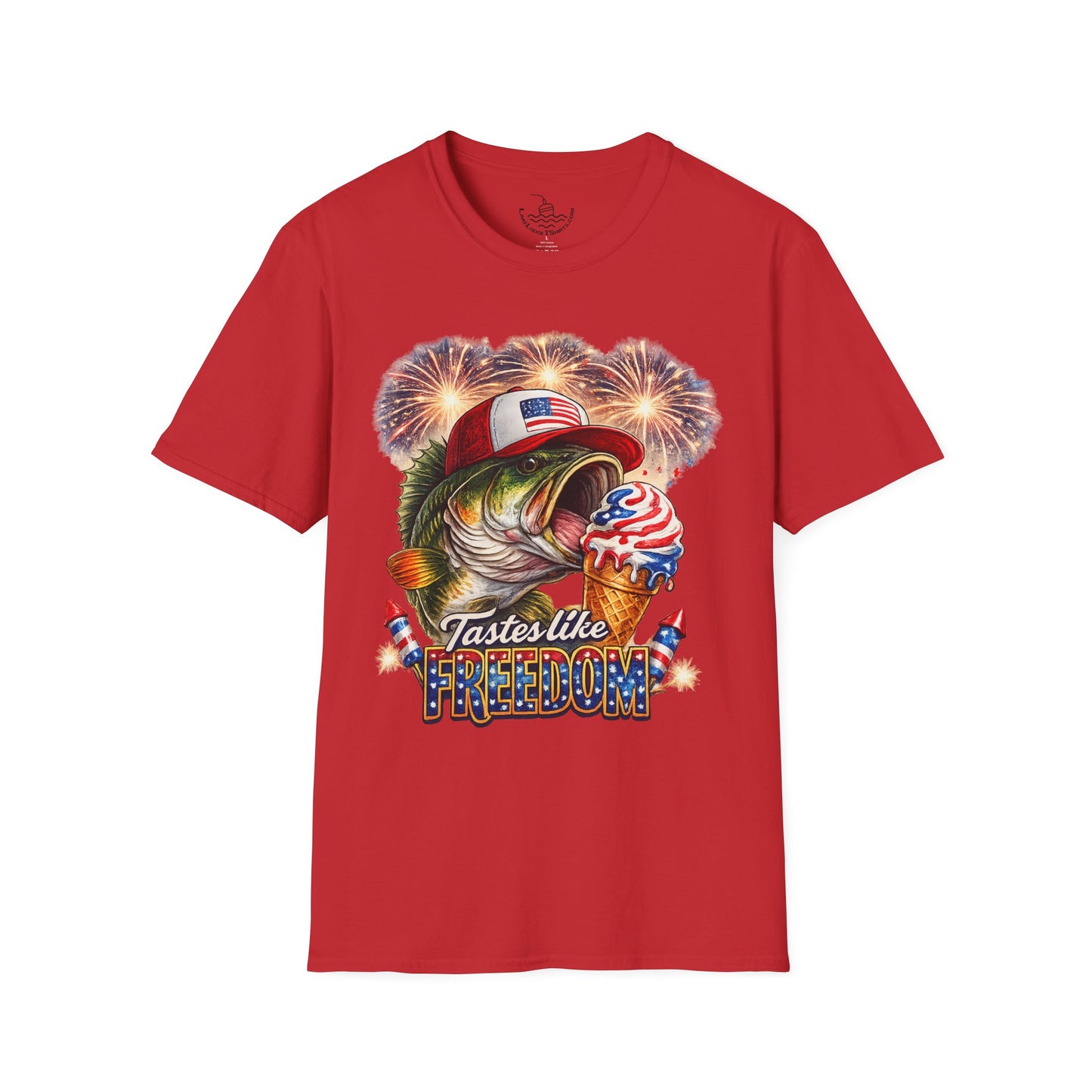 Patriotic Fishing Bass Merica Tastes Like Freedom Ice Cream T-Shirt | Fourth of July Shirt | God Bless America Gift Anglers