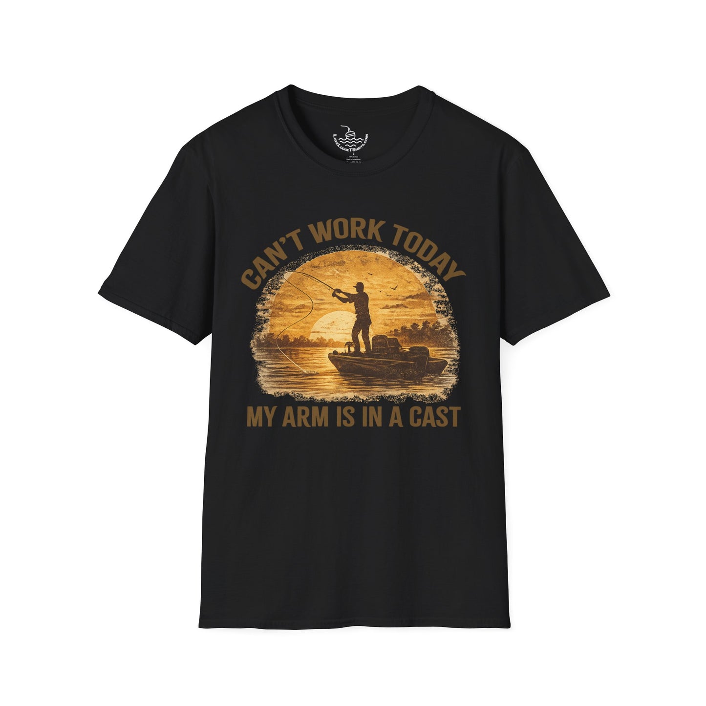Can't Work Today My Arm Is In A Cast T-Shirt | Funny Fishing Shirt Sunset Design Gift for Anglers and Fisherman