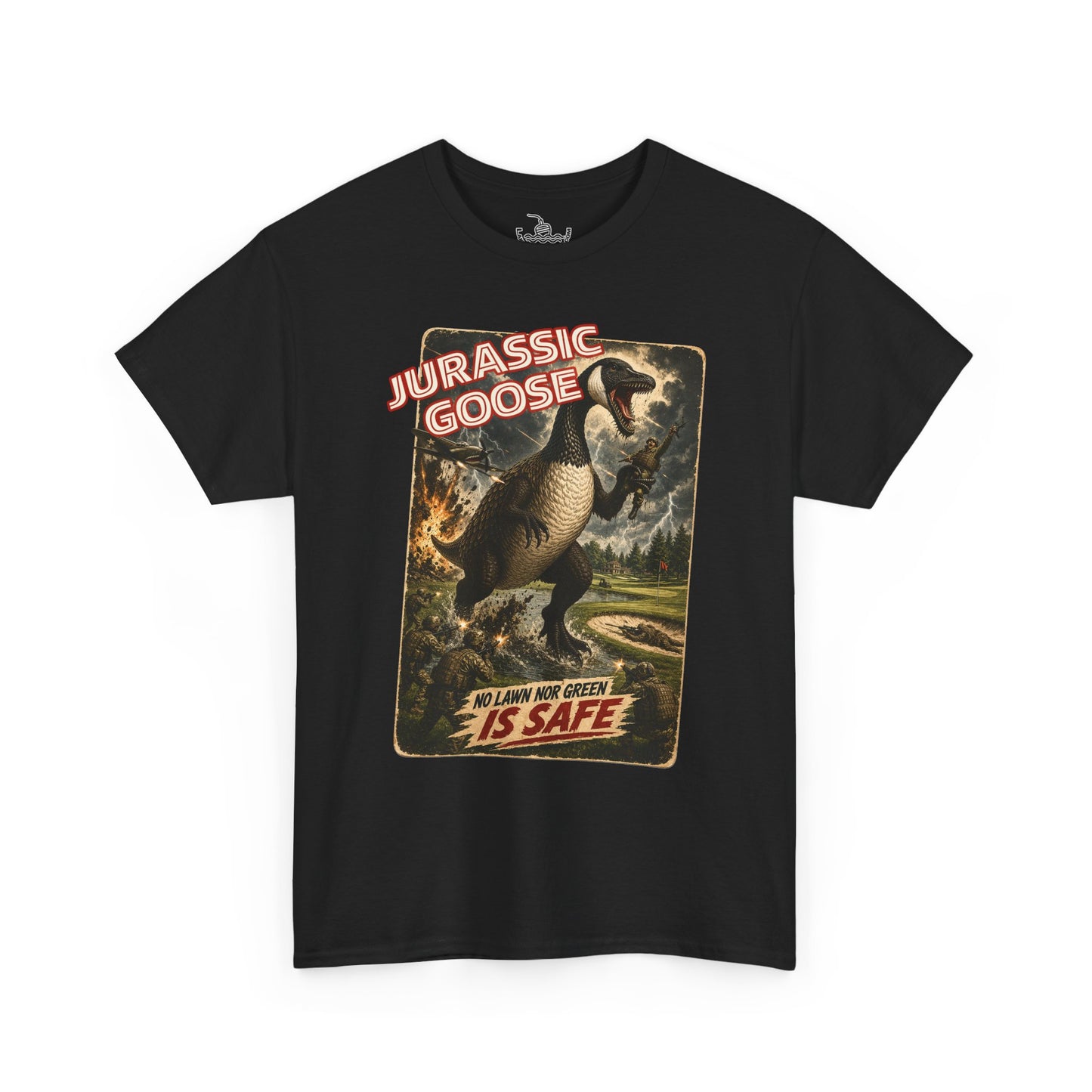 Jurassic Goose Funny Canadian Bird Shirt | Golf Course Dinosaur Monster Attack | Great for both Birdwatchers and Sci-fi fans
