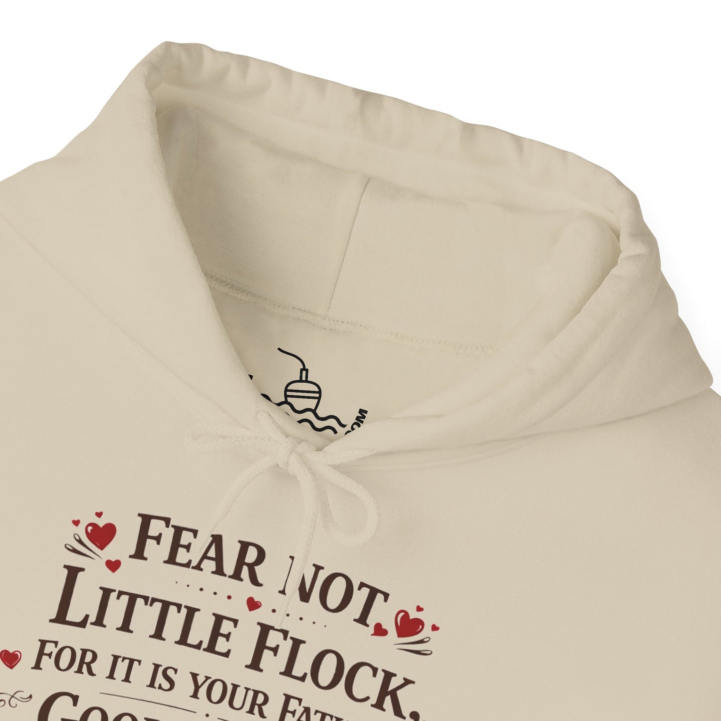 Fear Not Little Flock Hoodie with Printed Sleeves | Luke 12:32 Scripture Heart Design Bible Verse Gift | Share your faith