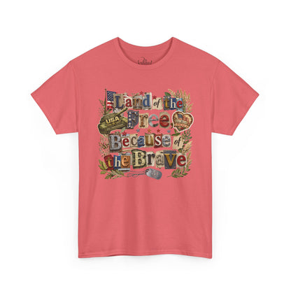 USA 250th Anniversary Land of the Free Because of the Brave T-Shirt | Patriotic Fourth of July Scrapbook Collage Design