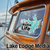 Bodin Life sticker on a boat window with Lake Lodge Media logo.