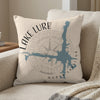 Pillow with blue Lake Lure, North Carolina map and compass design.