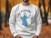 White sweatshirt featuring a blue lake map with "Lake Pleasant Arizona" and compass rose.