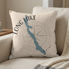 Pillow with blue Long Lake map, compass rose, and text "Long Lake Maine".