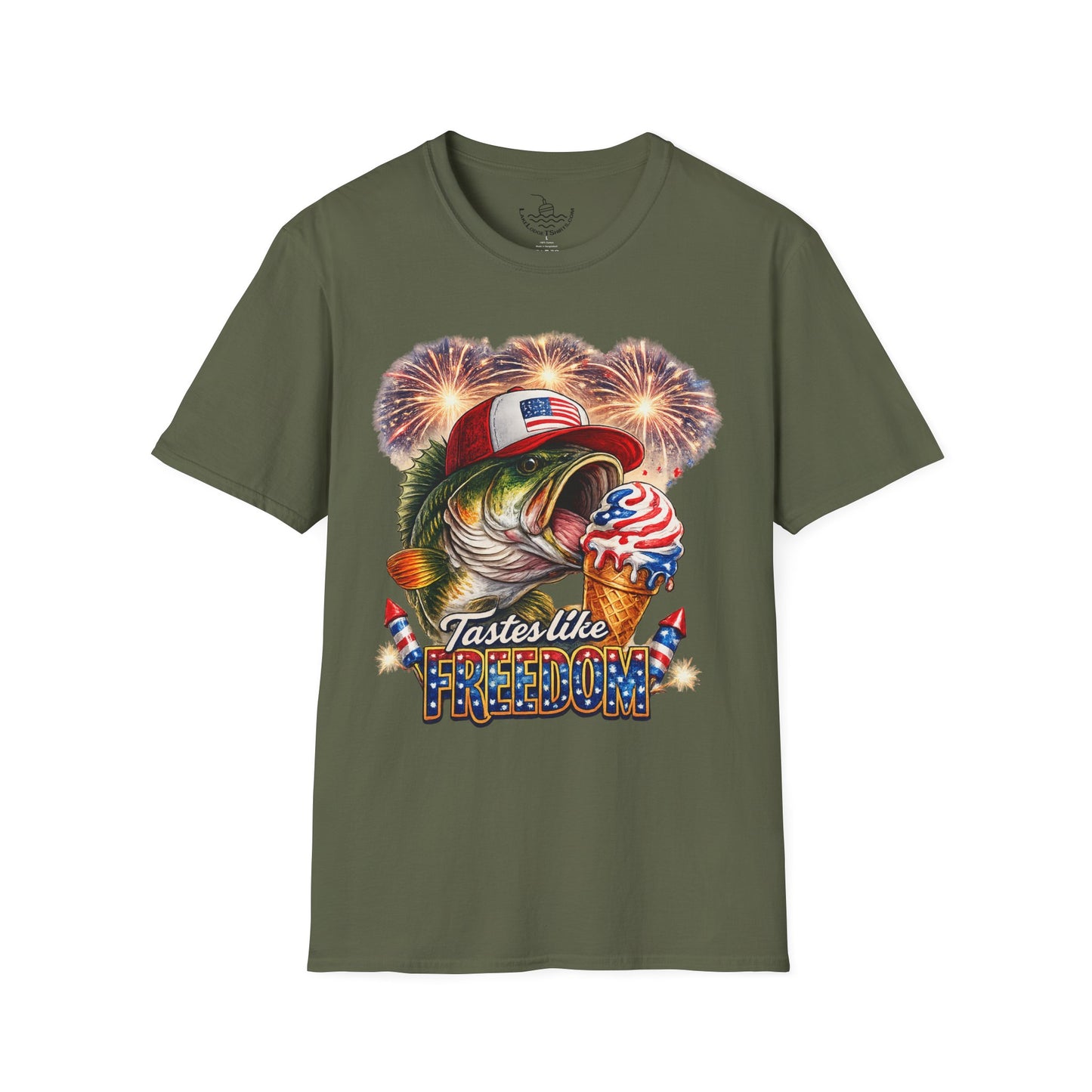 Patriotic Fishing Bass Merica Tastes Like Freedom Ice Cream T-Shirt | Fourth of July Shirt | God Bless America Gift Anglers