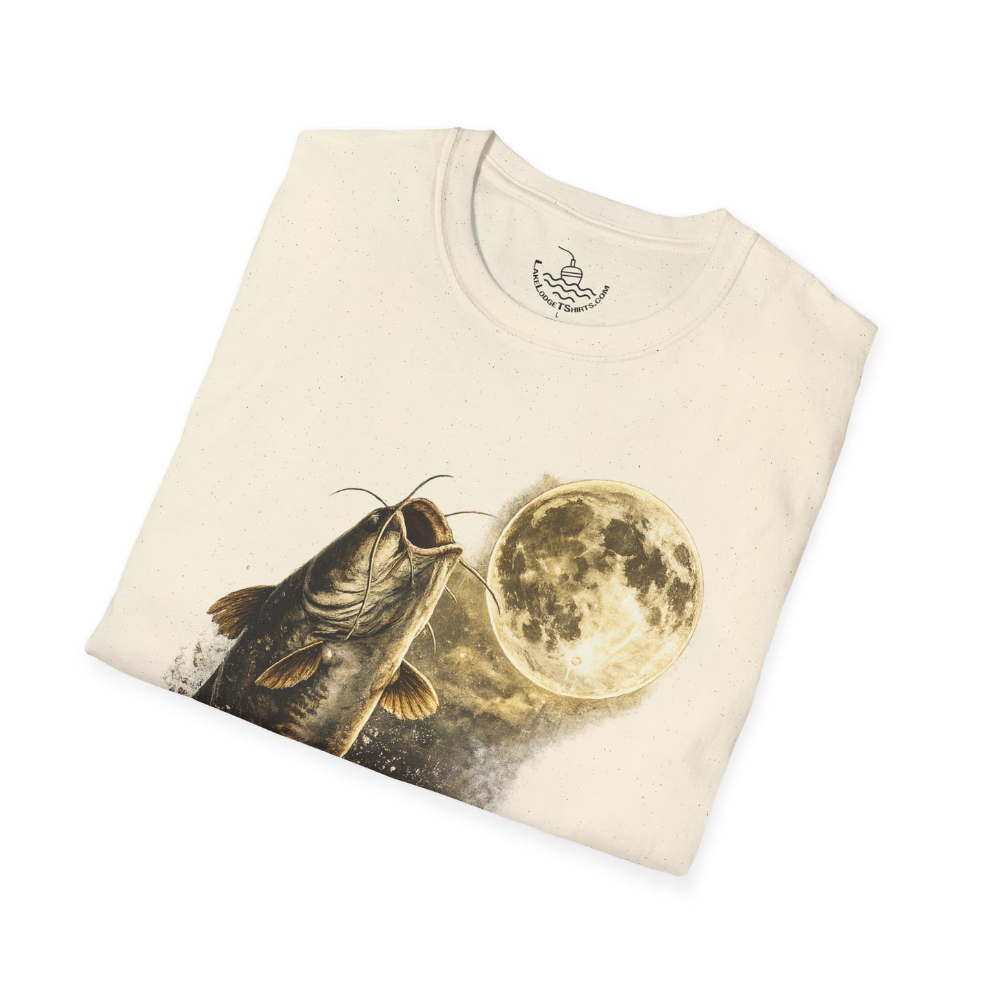 Catfish Fishing Howl at the Moon Night River Graphic T Shirt, Retro Catfish Spawn Fish Tee, Angler Fishing Shirt Gift