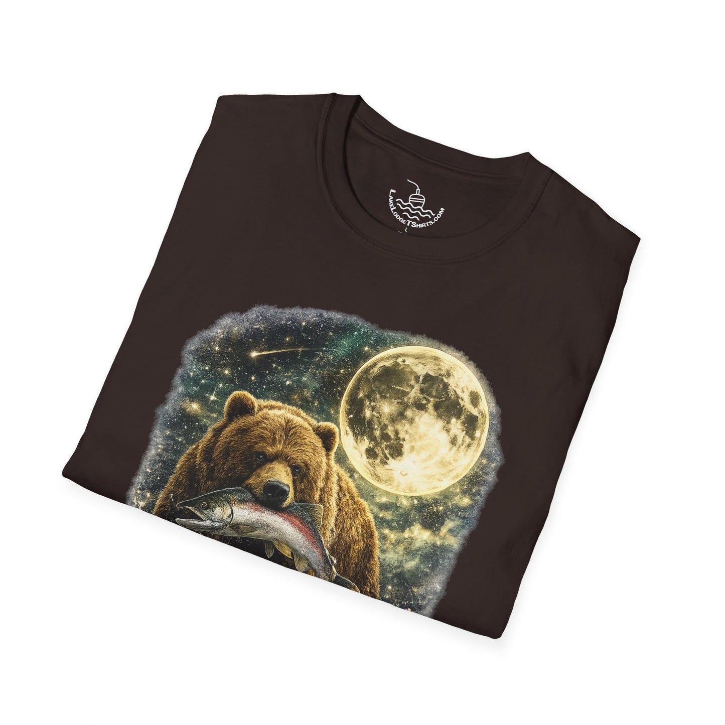 Kodiak Brown Bear Night Fishing with Salmon T-Shirt Midnight Hunting Rustic Forest Animal Art Gift Shirt ULTRA SOFT Shirt