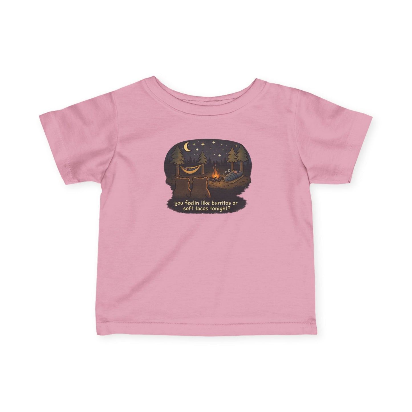 Campfire Bears Humor Baby Toddler Shirt, People in Sleeping Bags are Bear Burritos and Tacos Joke, Camping Smores Shirt