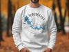 White sweatshirt with Lake Tobesofkee, Georgia map and compass graphic.