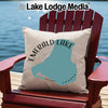 Pillow with Emerald Lake map and "Canada" text, on a red Adirondack chair.