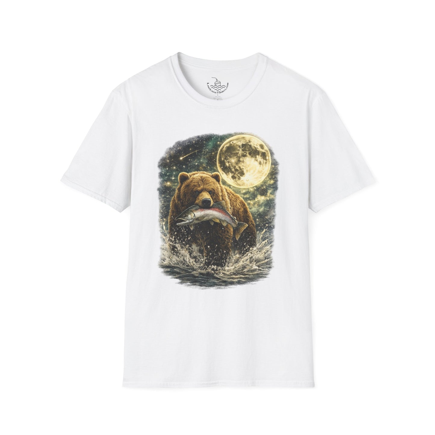 Kodiak Brown Bear Night Fishing with Salmon T-Shirt Midnight Hunting Rustic Forest Animal Art Gift Shirt ULTRA SOFT Shirt
