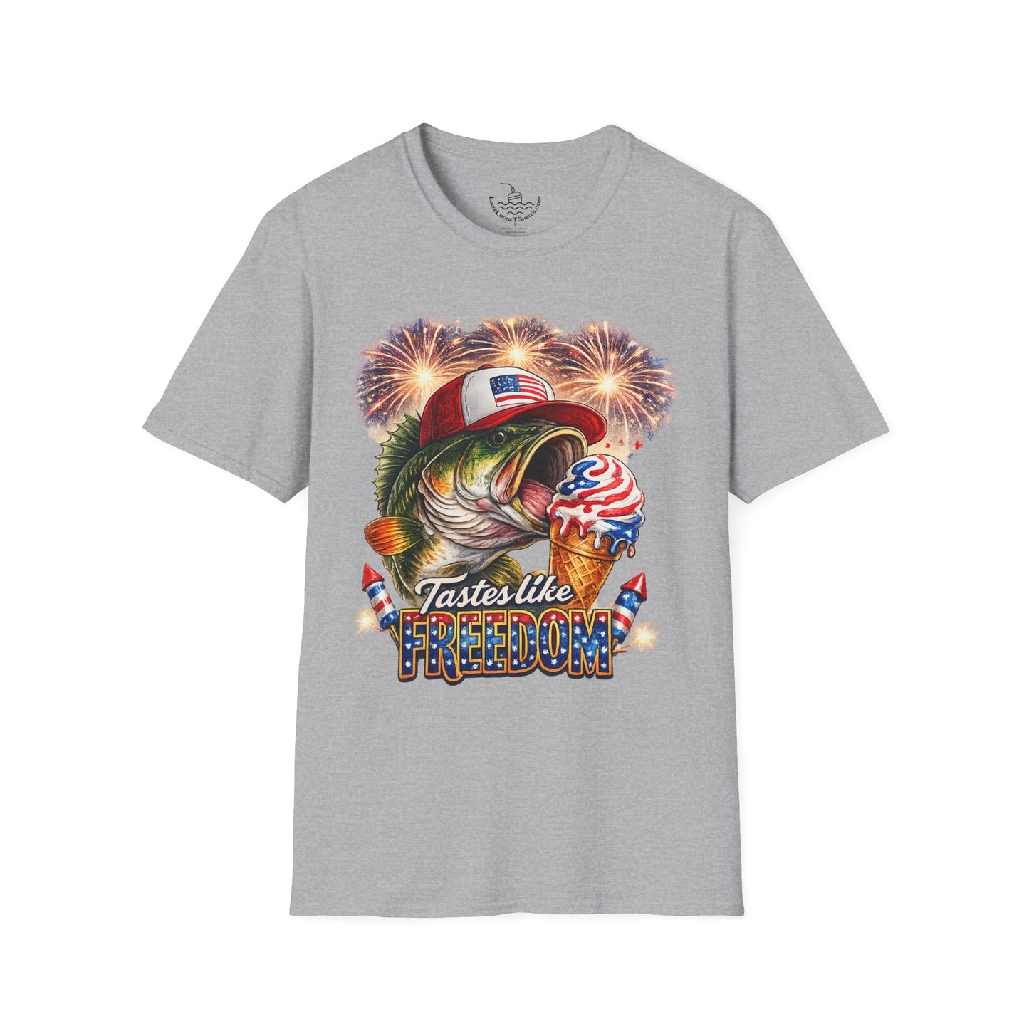 Patriotic Fishing Bass Merica Tastes Like Freedom Ice Cream T-Shirt | Fourth of July Shirt | God Bless America Gift Anglers