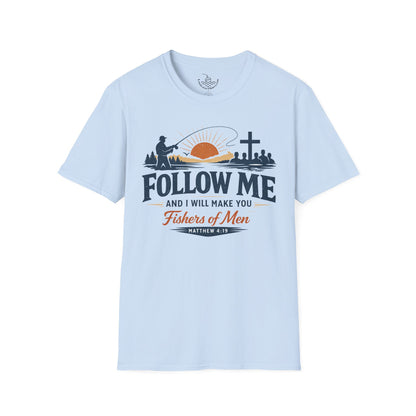 Follow Me Fishers of Men T-Shirt | Christian Fishing Faith Tee Scripture Bible Verse Gift Shirt