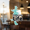 Disharoon Life sticker with turquoise lake outline and black text.