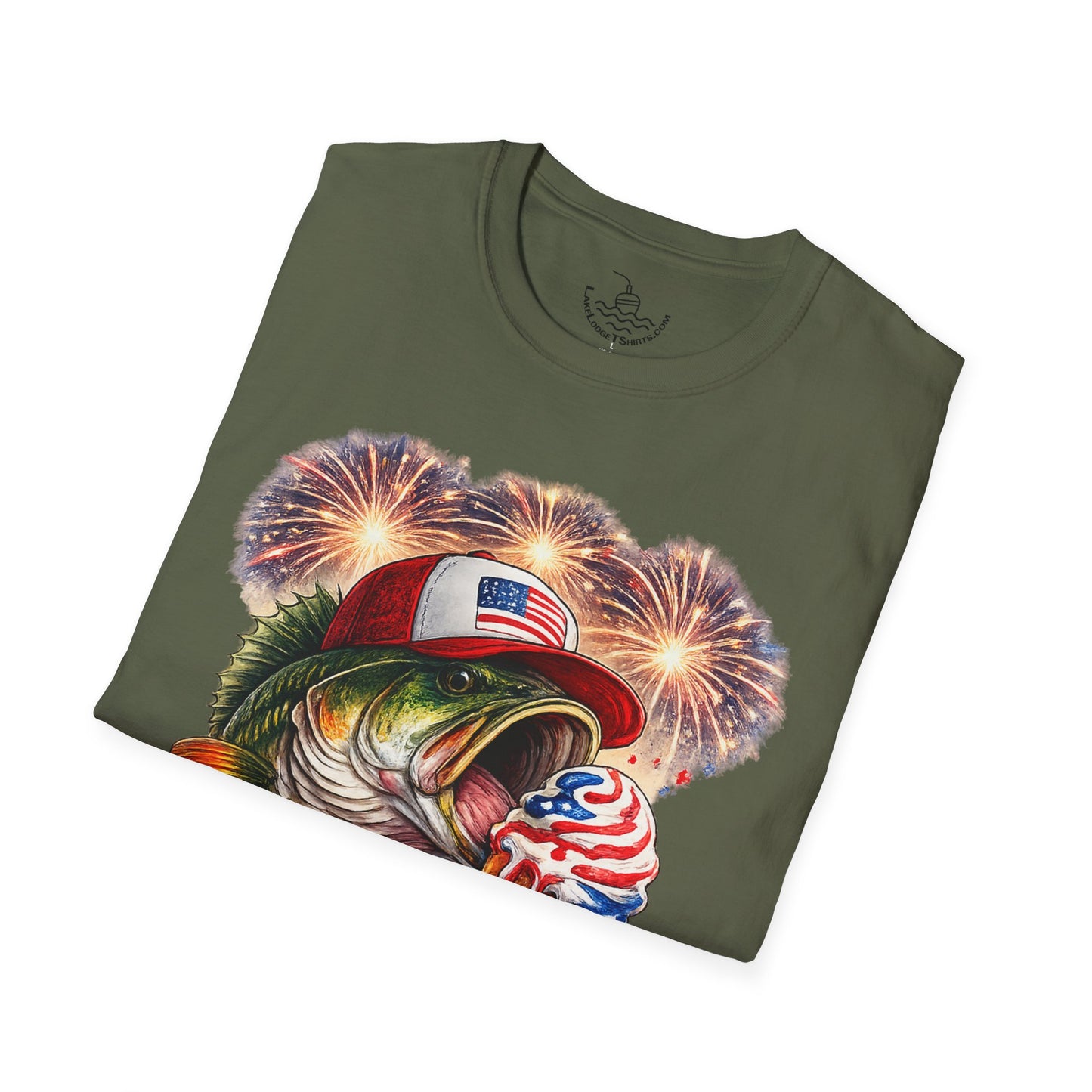 Patriotic Fishing Bass Merica Tastes Like Freedom Ice Cream T-Shirt | Fourth of July Shirt | God Bless America Gift Anglers