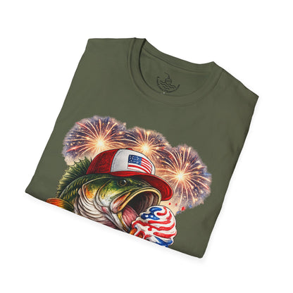 Patriotic Fishing Bass Merica Tastes Like Freedom Ice Cream T-Shirt | Fourth of July Shirt | God Bless America Gift Anglers
