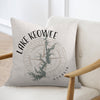 Lake Keowee Georgia map and compass design on a light-colored pillow.
