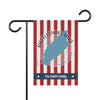 Red and white striped garden flag with Rattlesnake Lake Washington and The Smith Family.