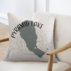 Pillow with Pyramid Lake Nevada map silhouette and compass graphic.