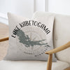Pillow with Lake Kabetogama Minnesota map and compass design.