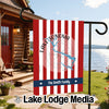 Garden flag with red and white stripes, Lake Sonoma map, and "The Smith Family."