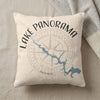 Cream pillow with Lake Panorama map and compass, copyright Lake Lodge Media LLC.